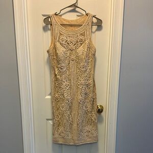 Sue Wong Beige Lace Midi Dress